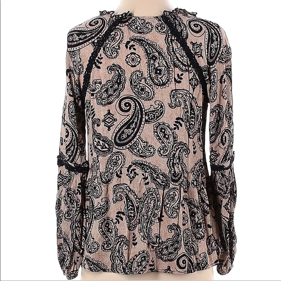 Knox Rose Beige & Black Paisley Print Boho Blouse - Picture 2 of 15